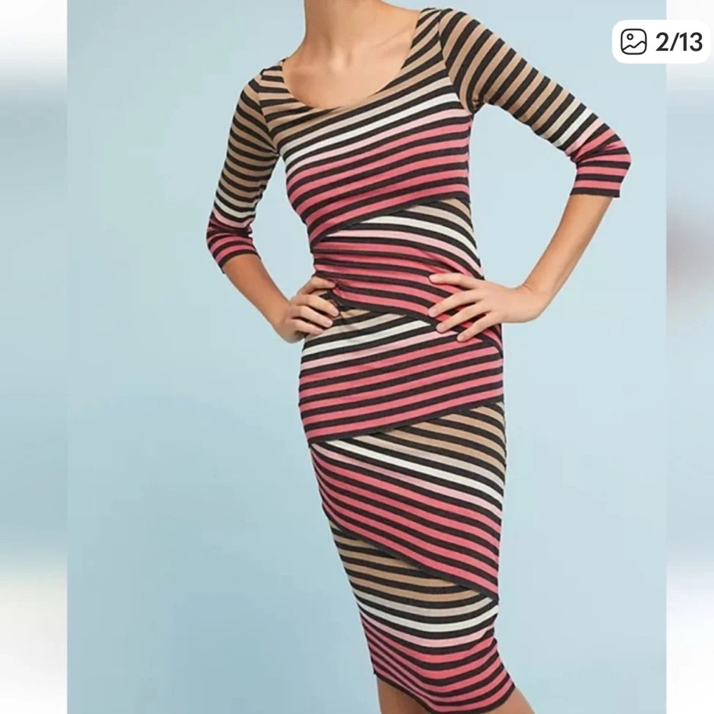 Bailey 44 Multicolor Striped 3/4 Long Sleeve Dress S